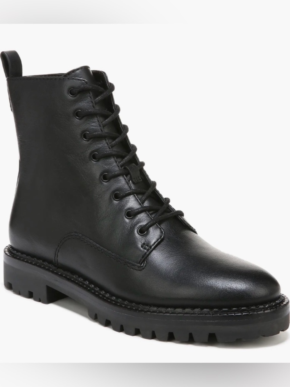 Vince Black Leather Lace-Up Lug Sole Boots